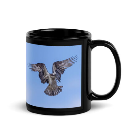 Osprey in the blue sky! Black Glossy Mug