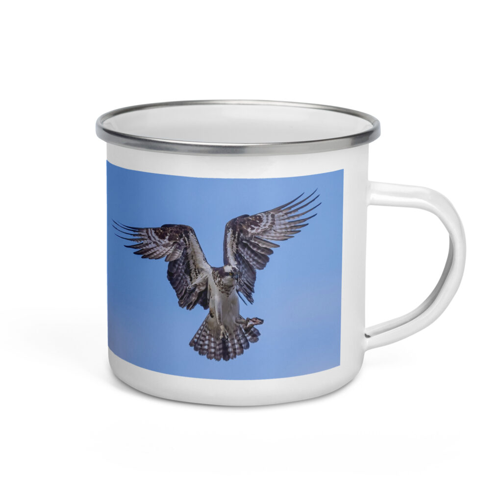 Osprey in the blue sky! Enamel Mug