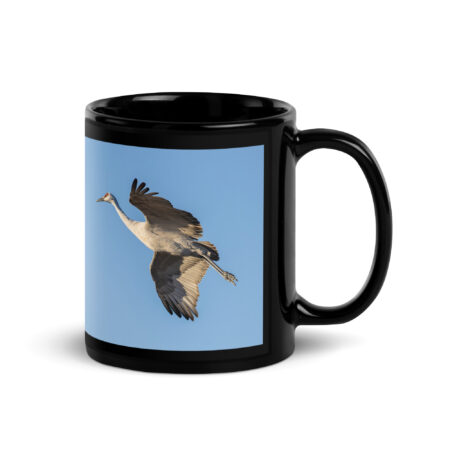 Sandhill Crane Landing! Black Glossy Mug