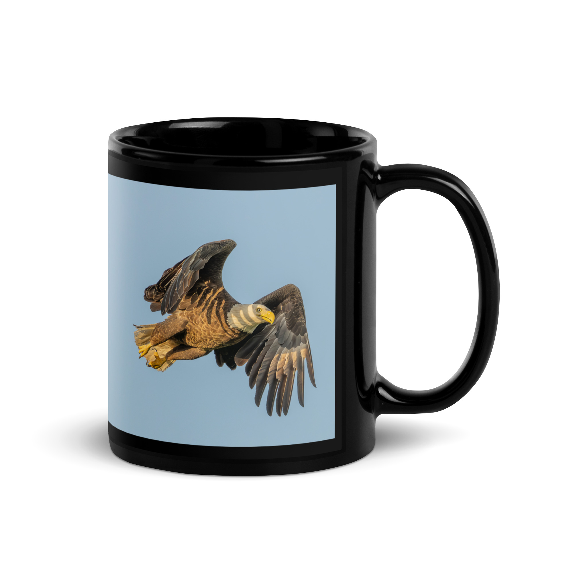 Bald Eagle in Flight at Sunrise! Black Glossy Mug