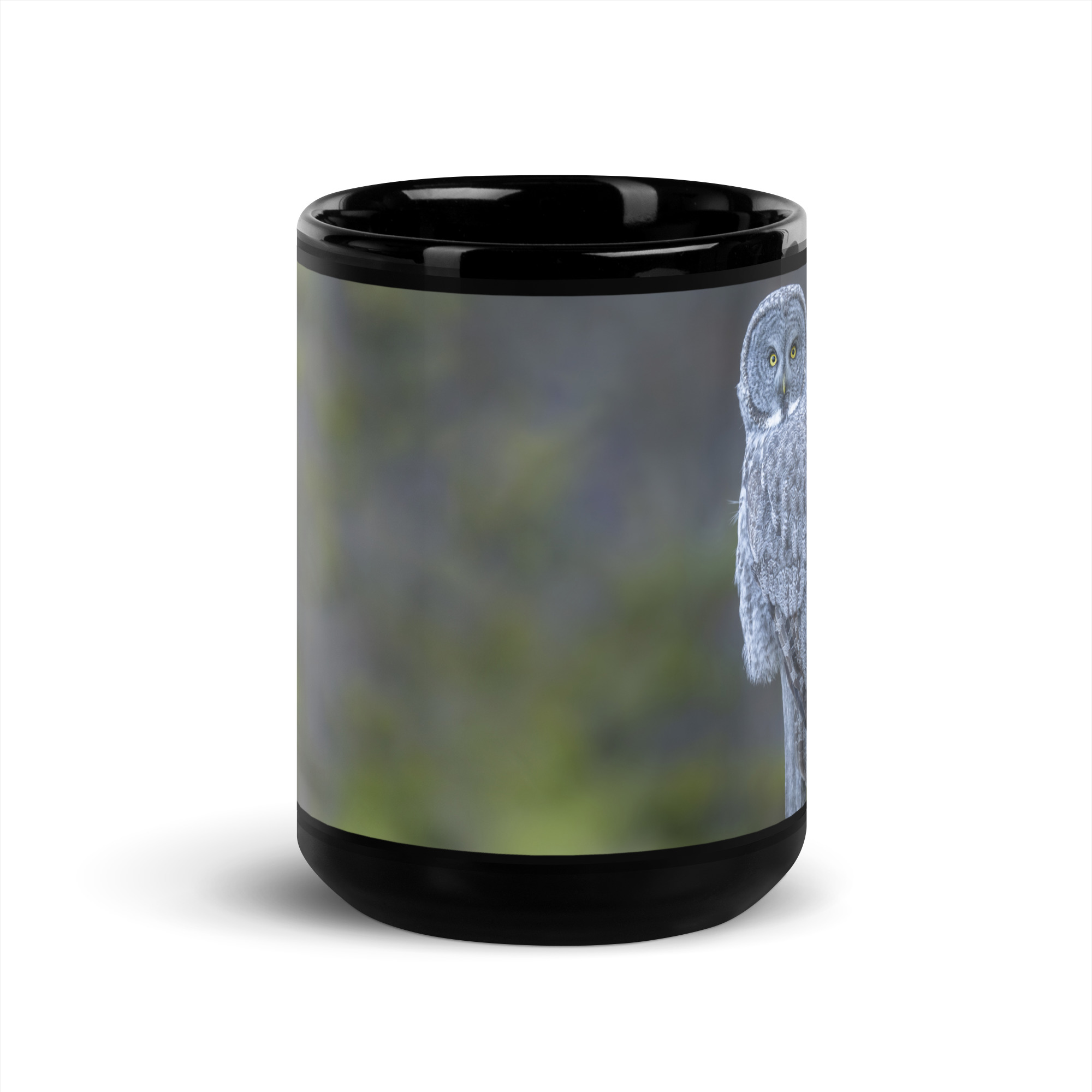 Great Grey Owl! Black Glossy Mug - Image 6