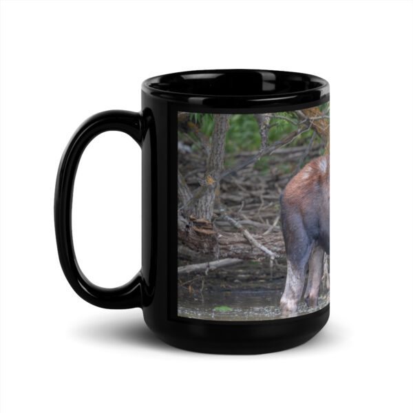 Portrait of a Mama Moose!  Black Glossy Mug - Image 4