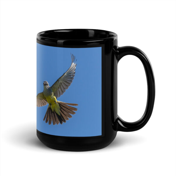Western Kingbird Hovering Blue Sky! Black Glossy Mug - Image 5