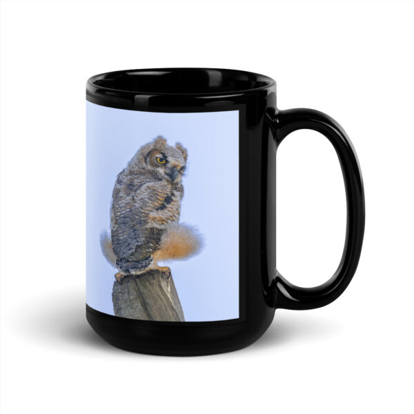 Baby Great Horned Owl! Black Glossy Mug - Image 5
