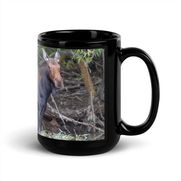 Portrait of a Mama Moose!  Black Glossy Mug - Image 5