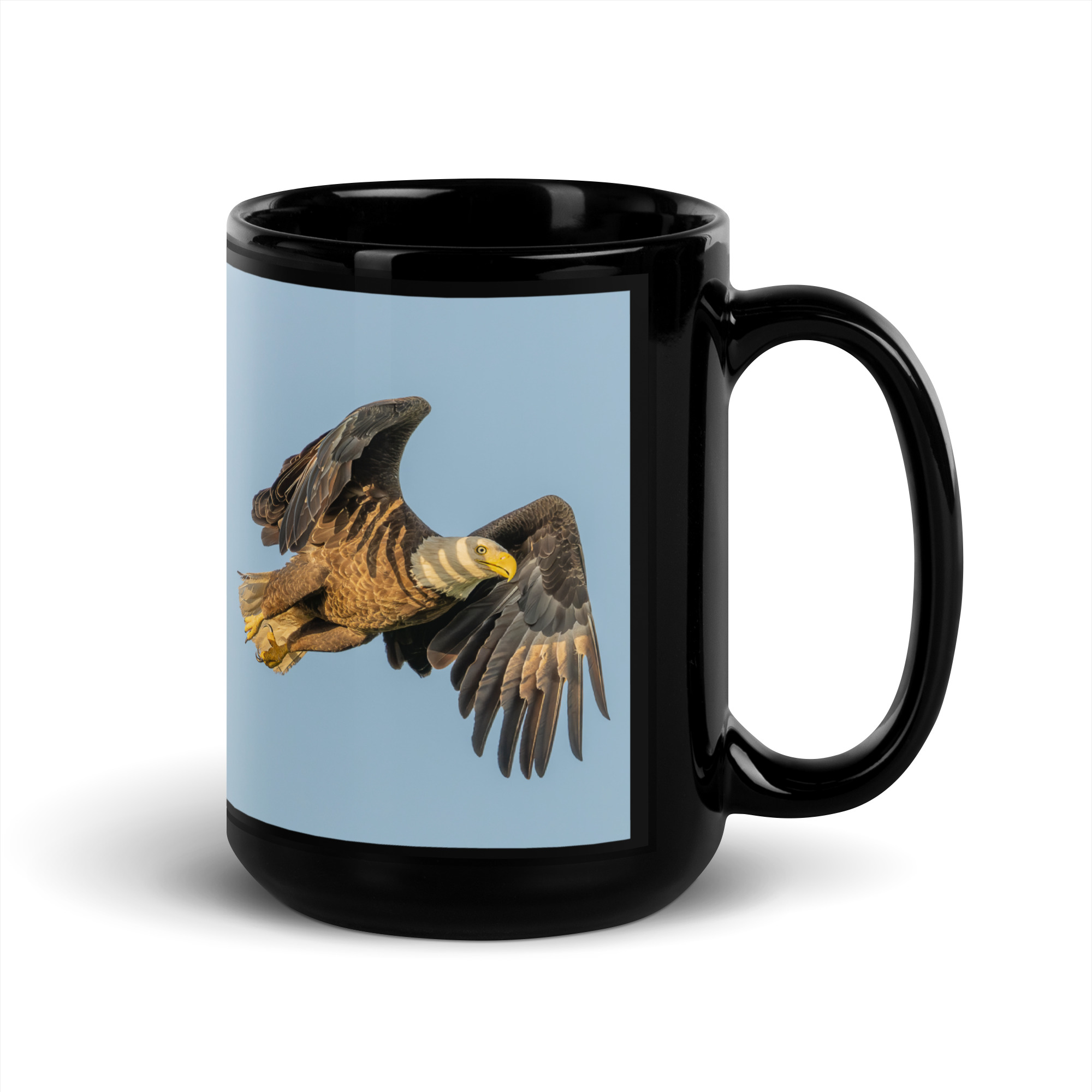 Bald Eagle in Flight at Sunrise! Black Glossy Mug - Image 5