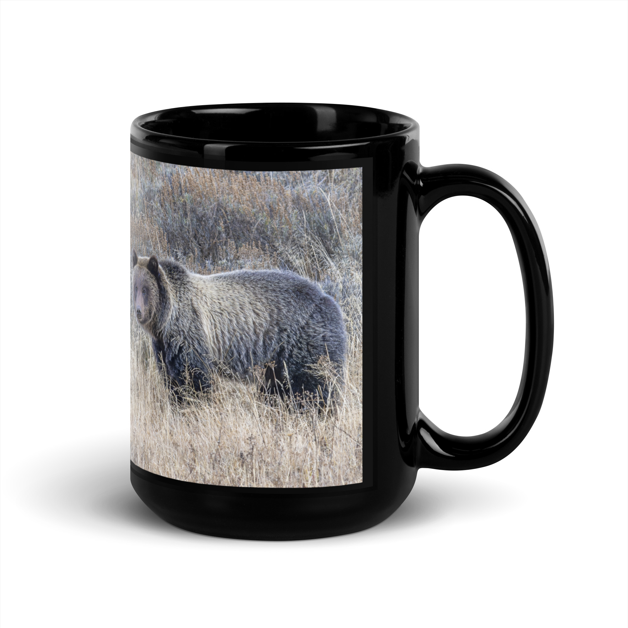 Grizzly bear! Black Glossy Mug - Image 5