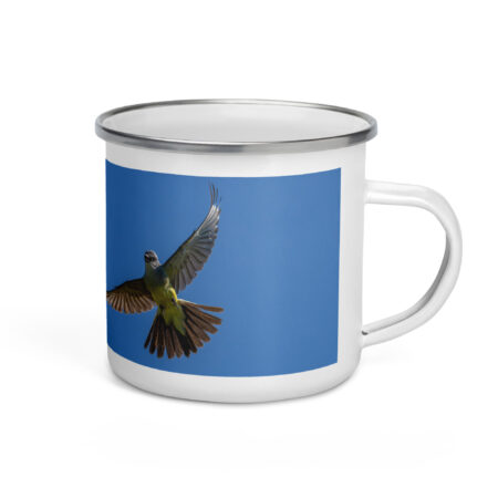 Western Kingbird Hovering Blue Sky! Enamel Mug