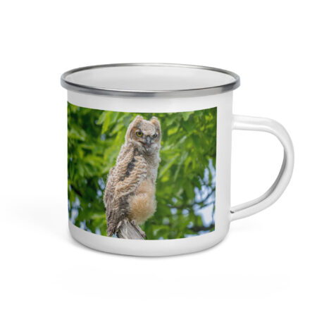 Baby Great horned owl! Enamel Mug