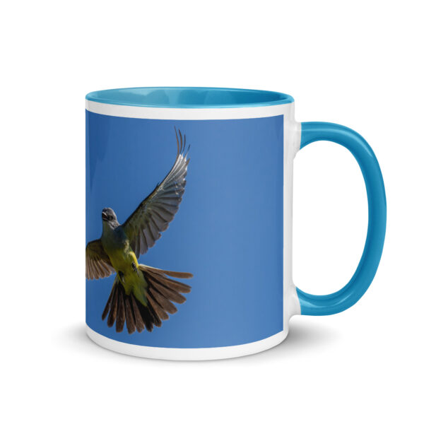 Western Kingbird Hovering Blue Sky! Mug with Color Inside - Image 16
