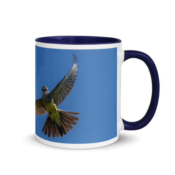 Western Kingbird Hovering Blue Sky! Mug with Color Inside - Image 5