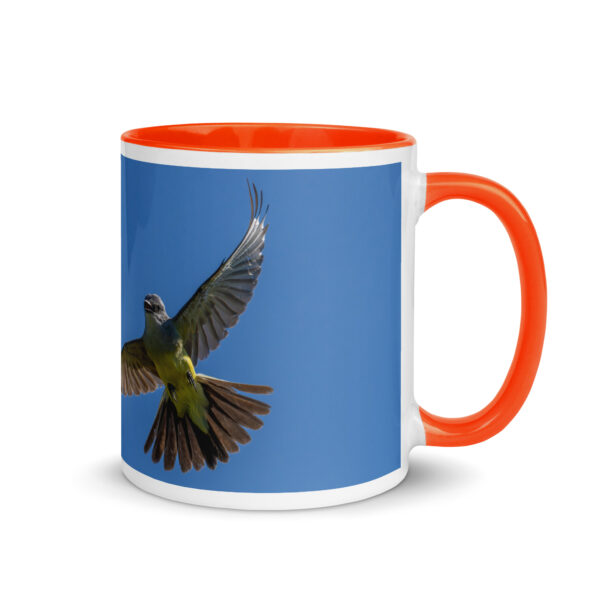 Western Kingbird Hovering Blue Sky! Mug with Color Inside - Image 13