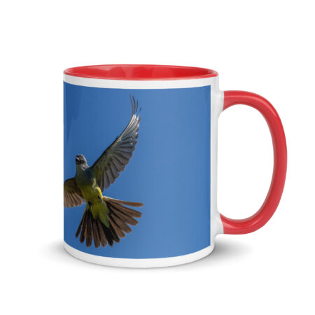 Western Kingbird Hovering Blue Sky! Mug with Color Inside