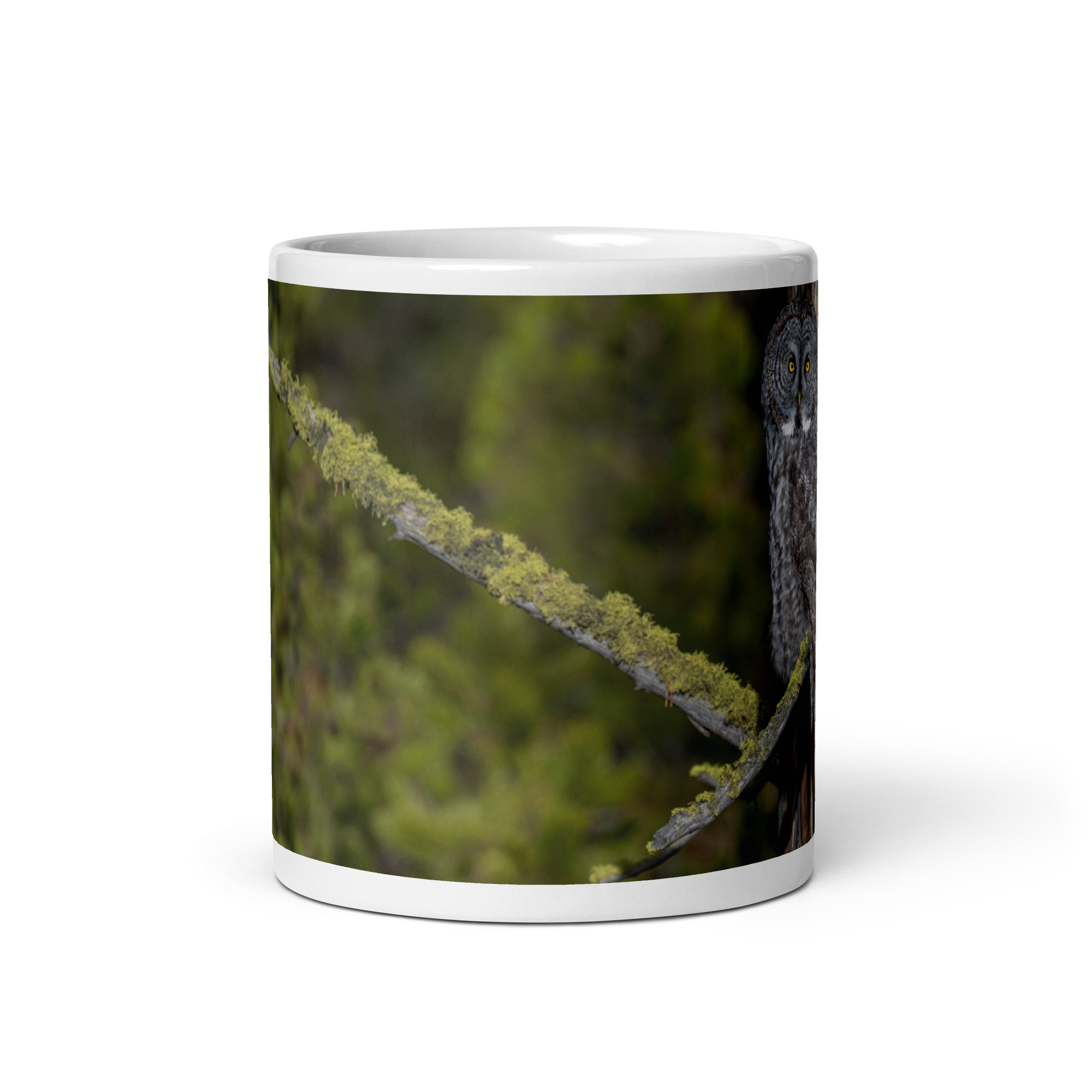 Great Grey Owl Basking in the Sun! White glossy mug - Image 3