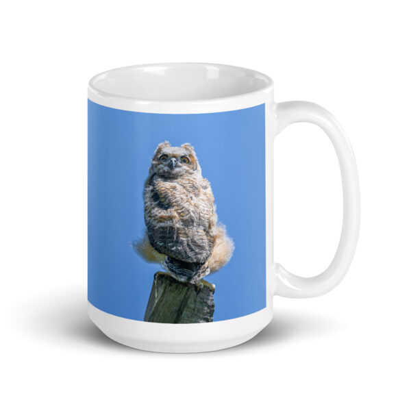 Baby Great horned owl! White glossy mug - Image 4