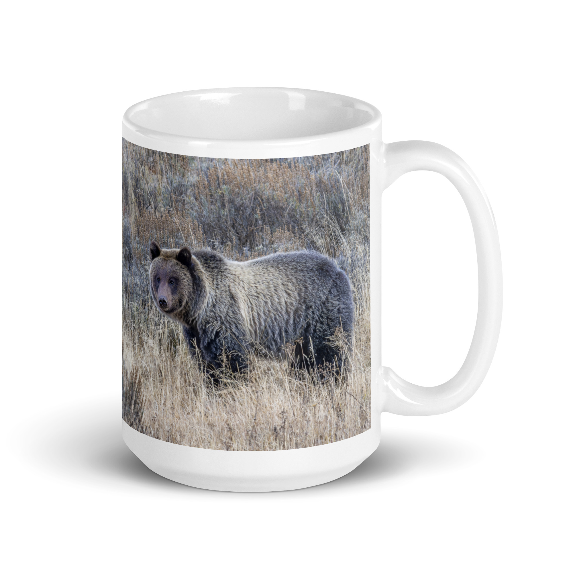 Grizzly bear! White glossy mug - Image 4