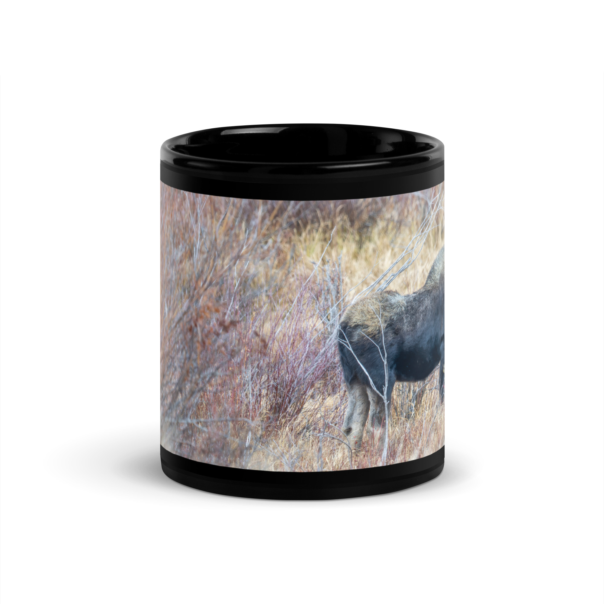 Moose Amidst Autumn Shrubs! Black Glossy Mug - Image 3