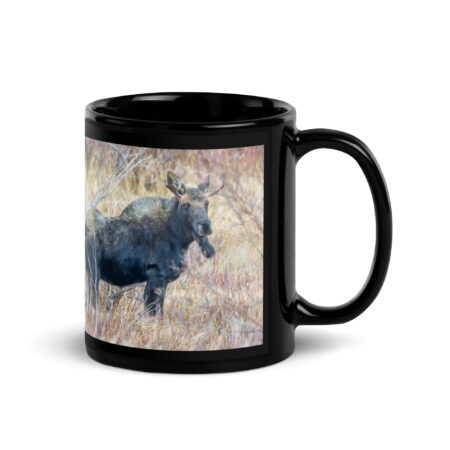 Moose Amidst Autumn Shrubs! Black Glossy Mug