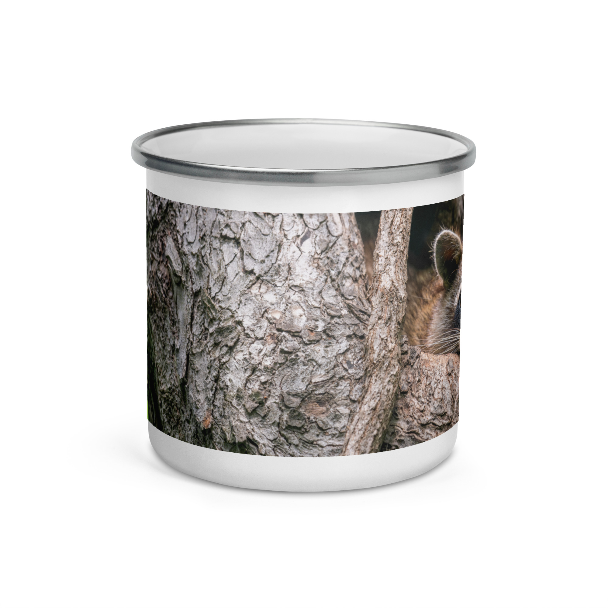 Curious Mama Racoon guarding its den! Enamel Mug - Image 2