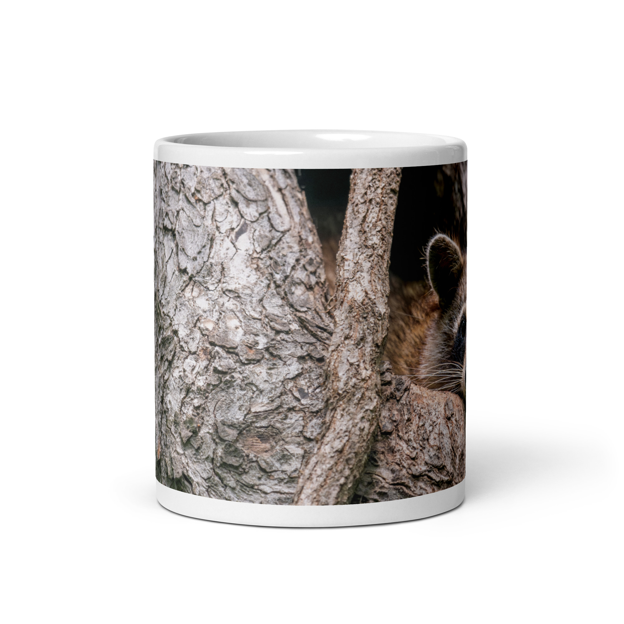 Curious Mama Racoon guarding its den! White glossy mug - Image 3