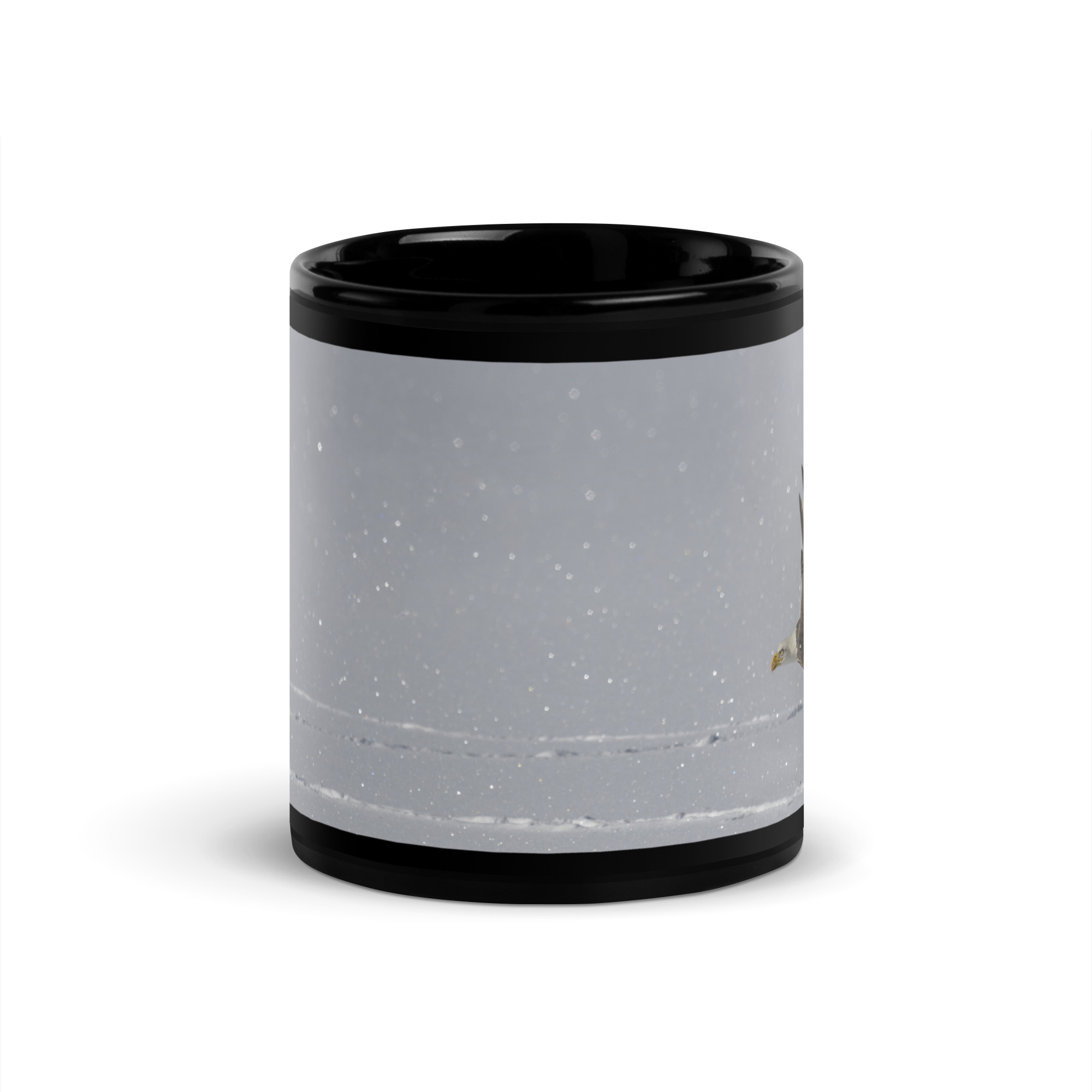 Bald eagle hunting in snow! Black Glossy Mug - Image 3