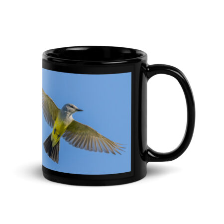 Western kingbird in flight! Black Glossy Mug