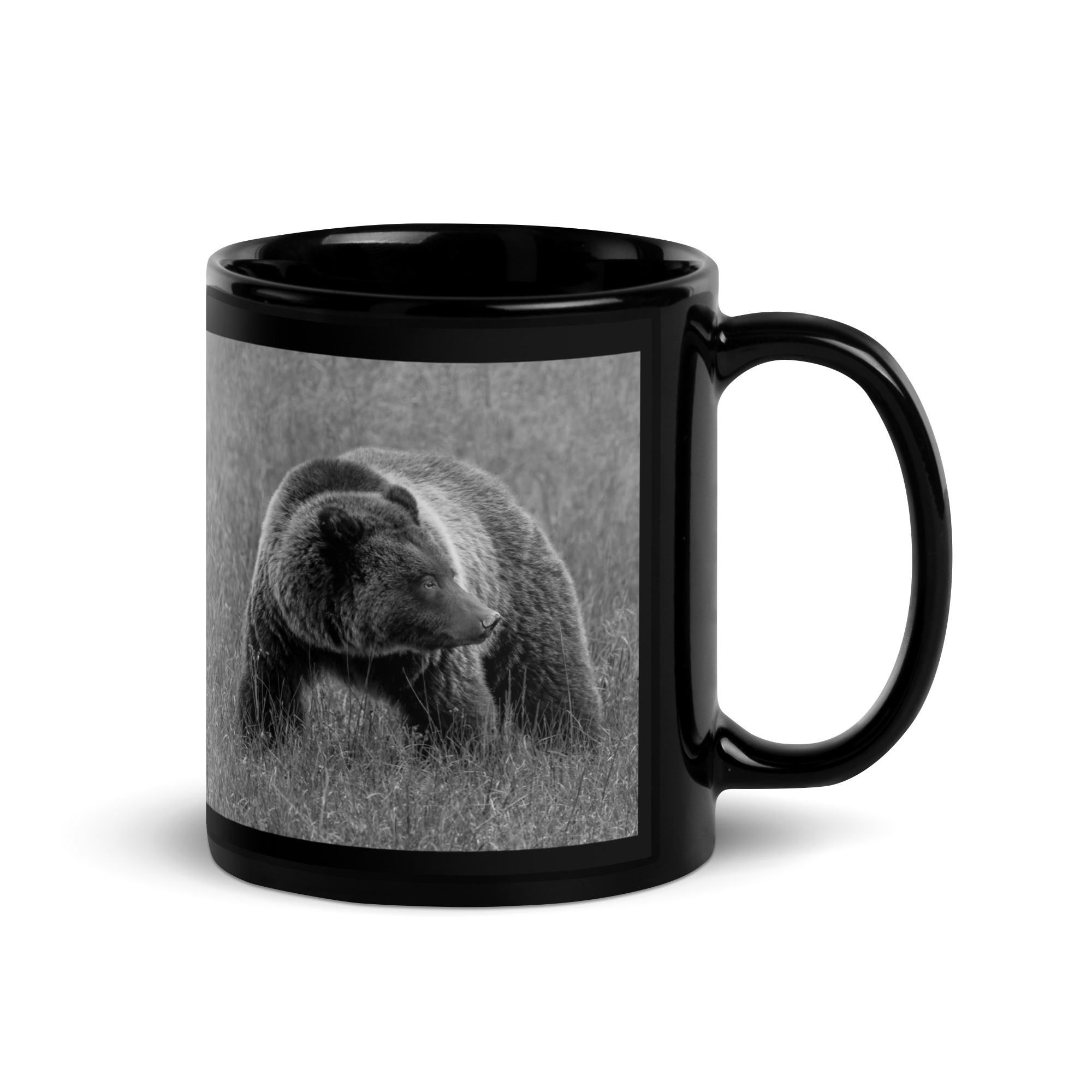 Grizzley bear on Alert! Black Glossy Mug
