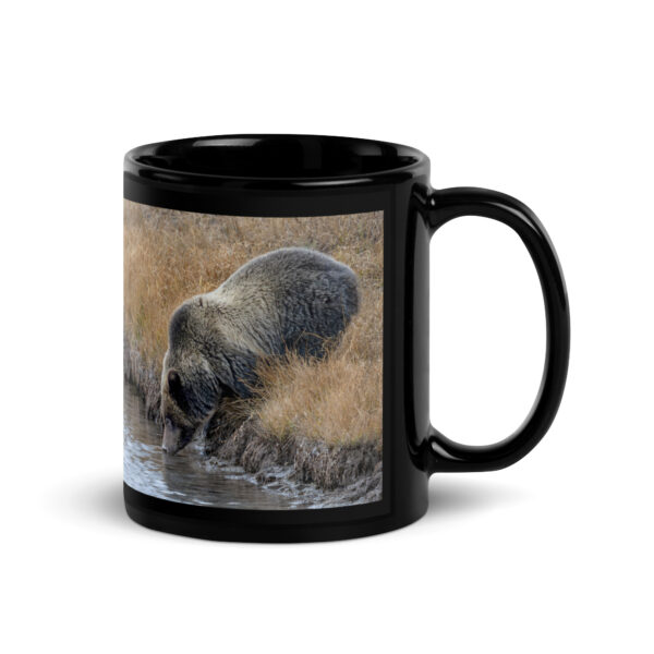 Grizzly bear quenching thirst! Black Glossy Mug