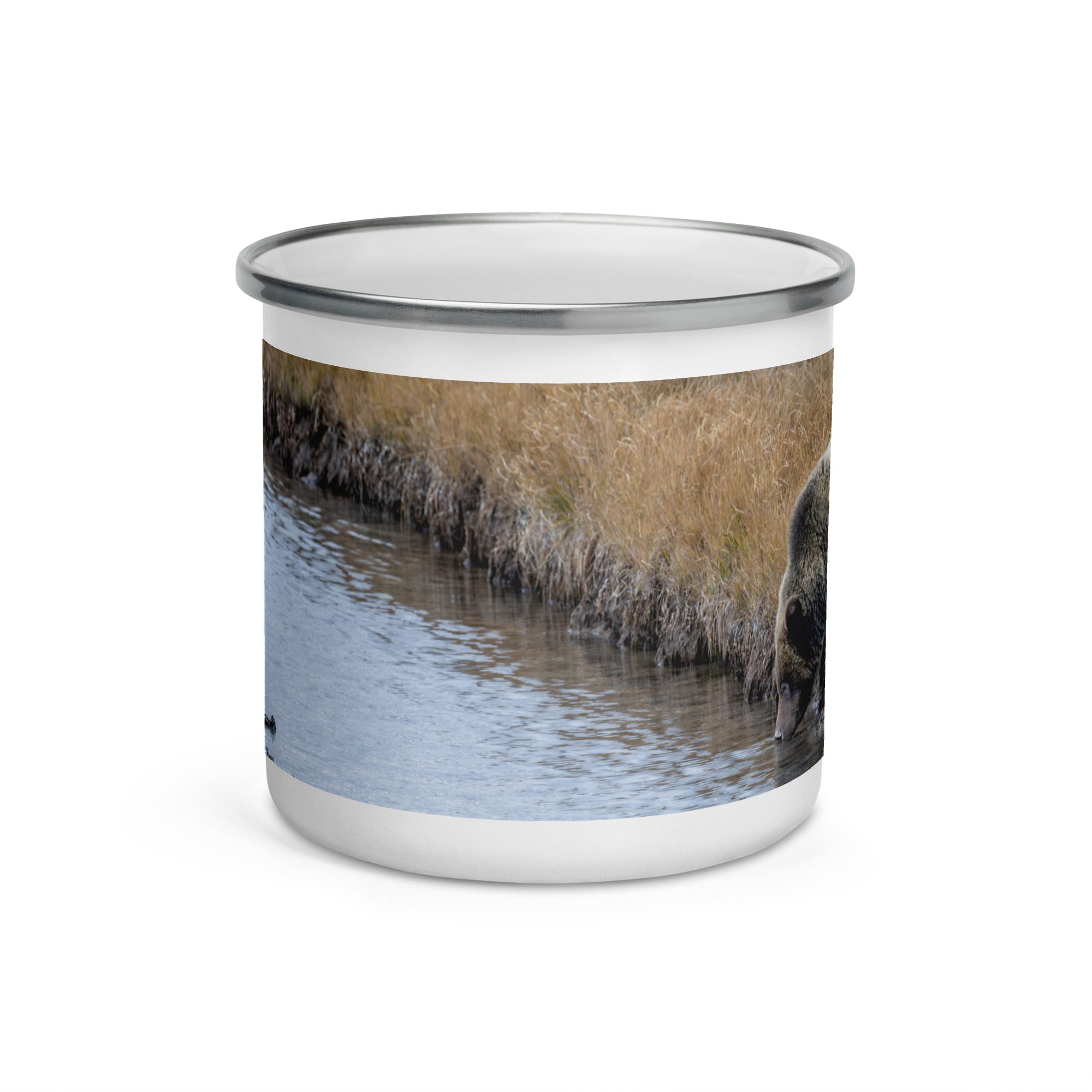 Grizzly bear quenching thirst! Enamel Mug - Image 2