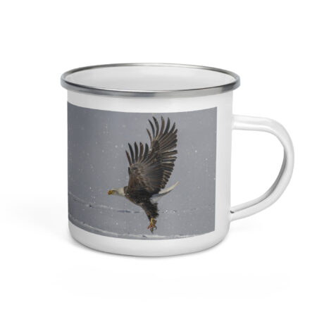 Bald eagle hunting in snow! Enamel Mug