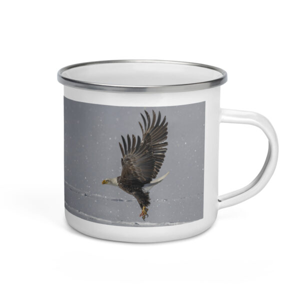 Bald eagle hunting in snow! Enamel Mug