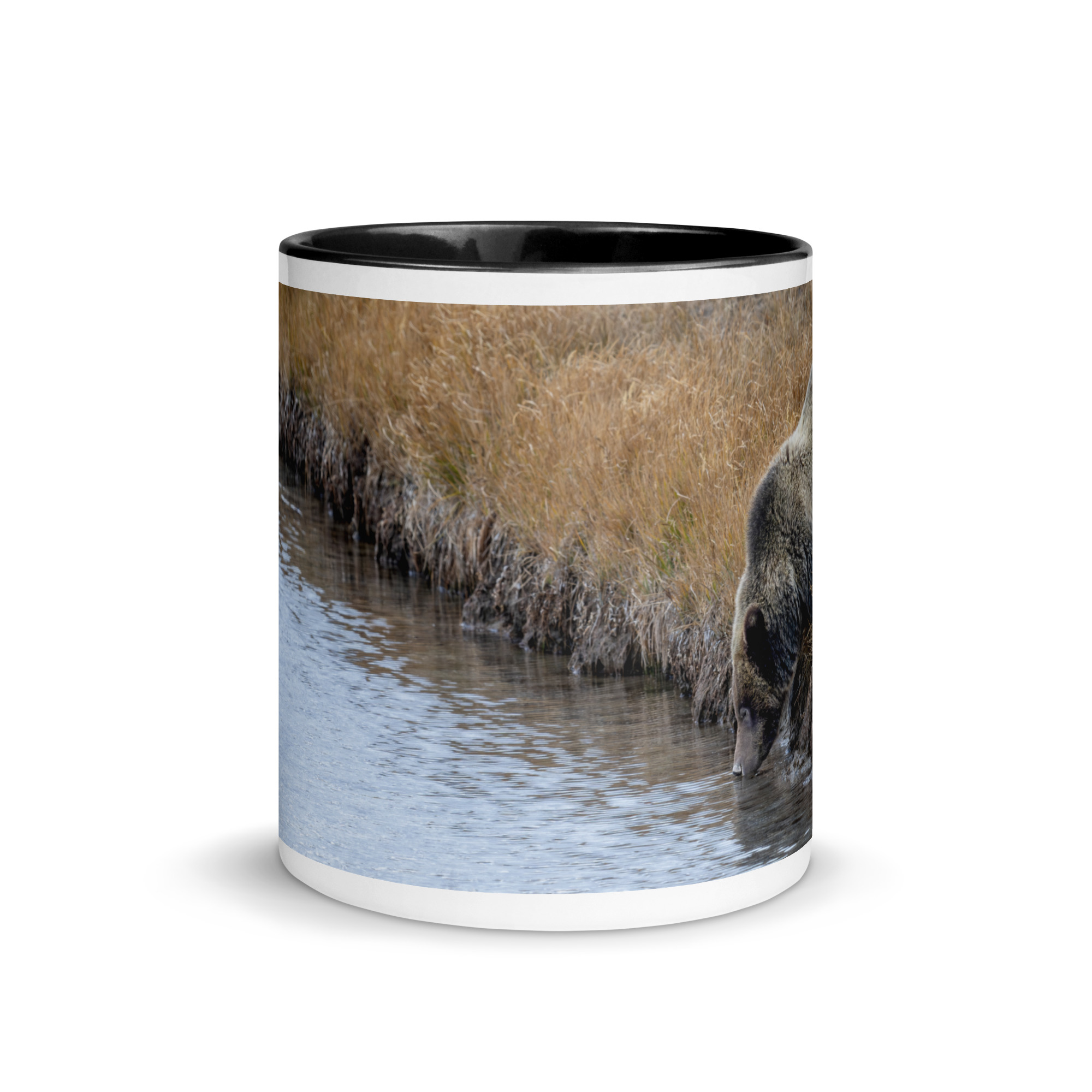 Grizzly bear quenching thirst! Mug with Color Inside - Image 3