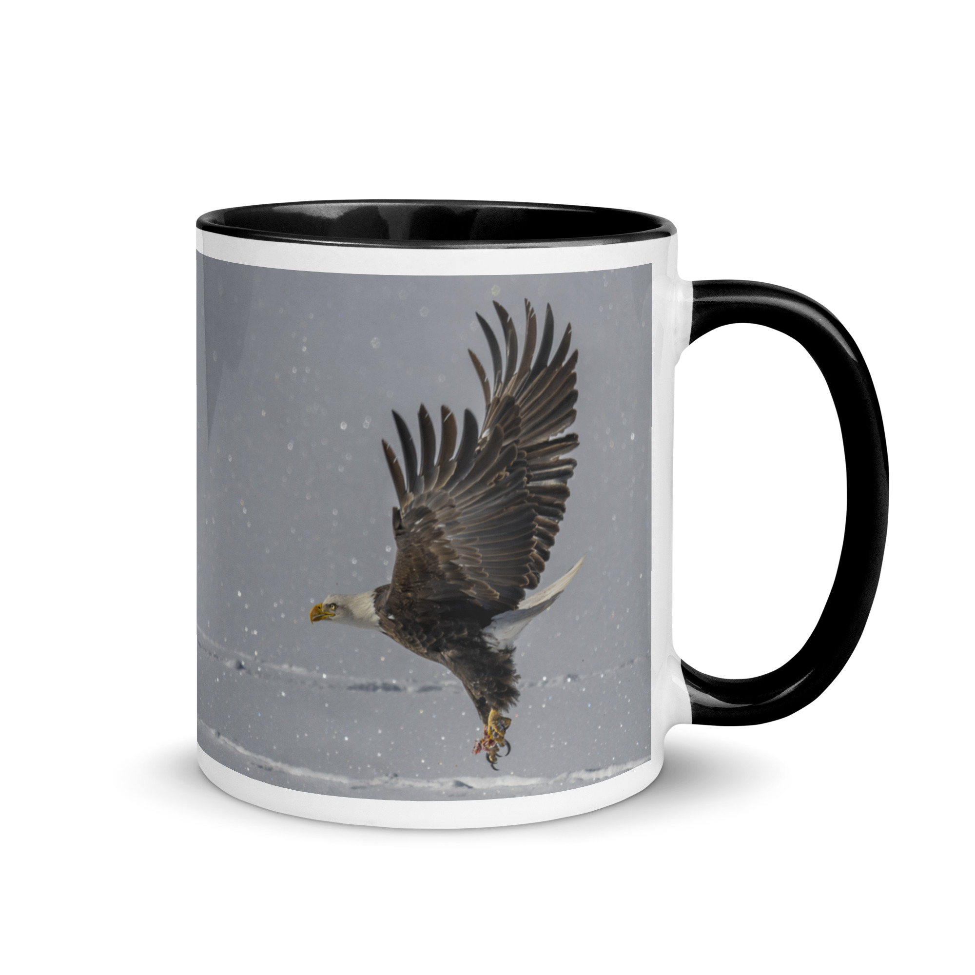 Bald eagle hunting in snow! Mug with Color Inside - Image 2