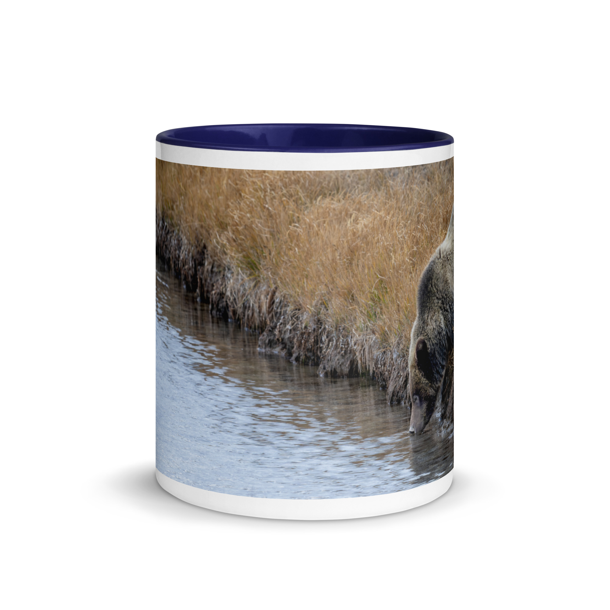 Grizzly bear quenching thirst! Mug with Color Inside - Image 6