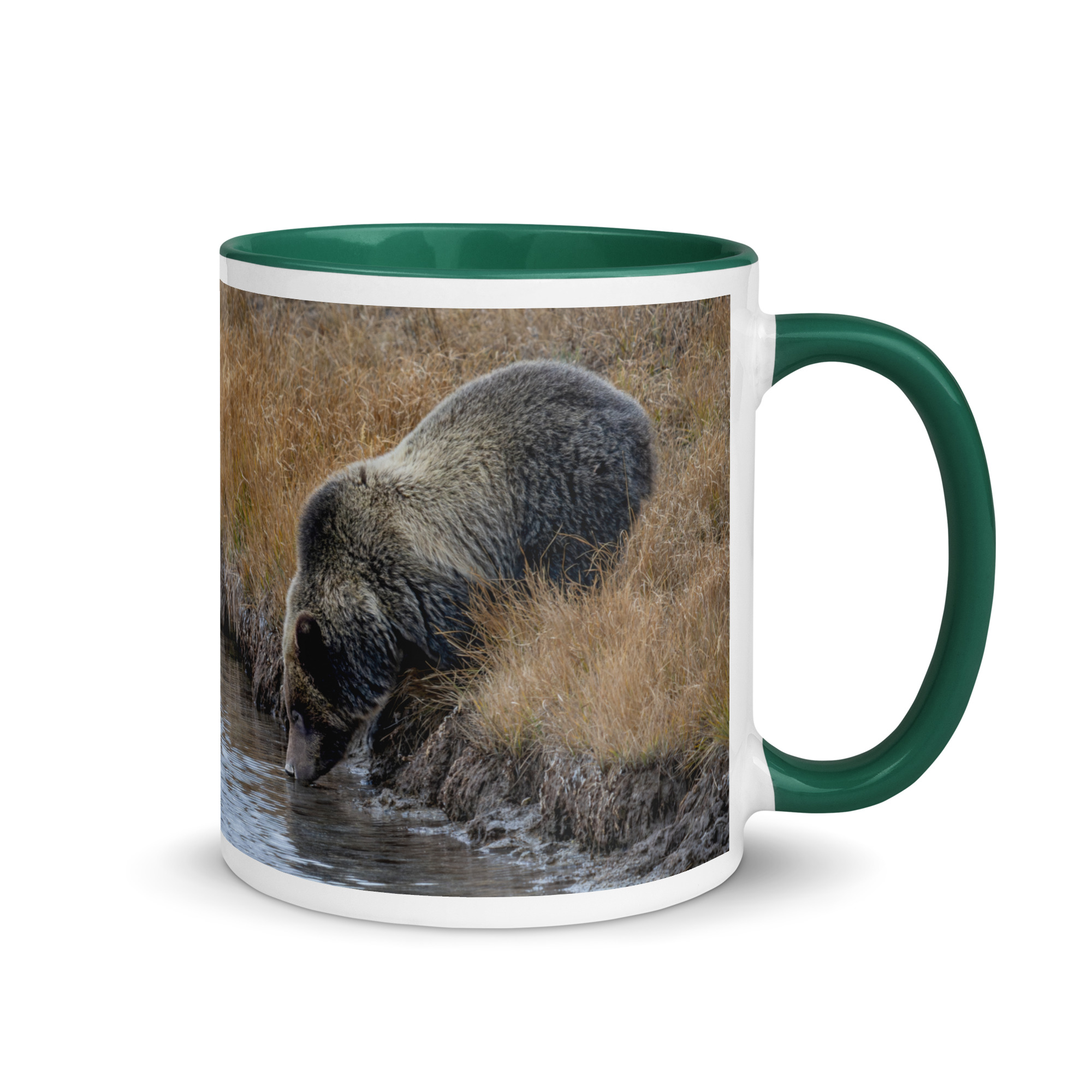 Grizzly bear quenching thirst! Mug with Color Inside - Image 10