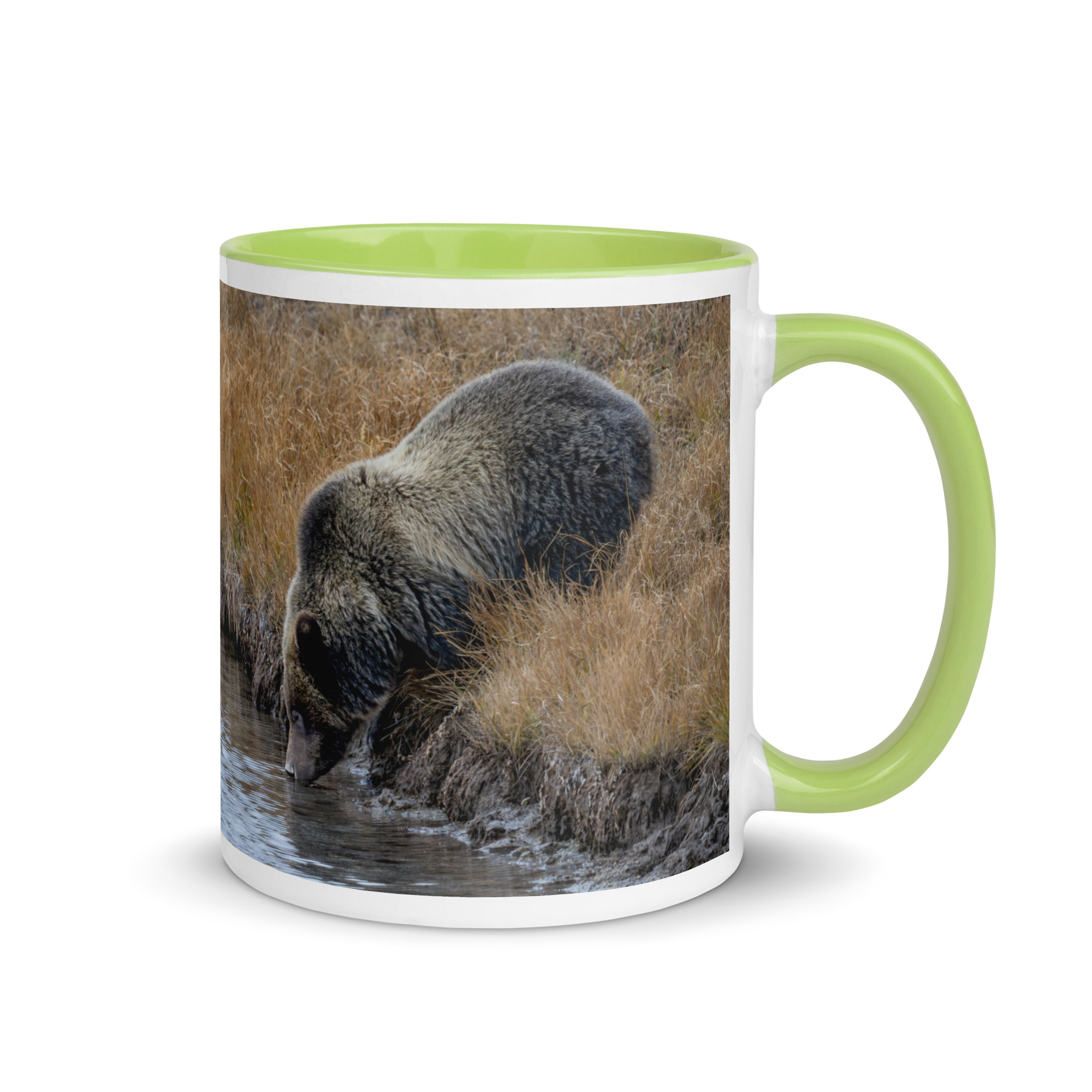 Grizzly bear quenching thirst! Mug with Color Inside - Image 25