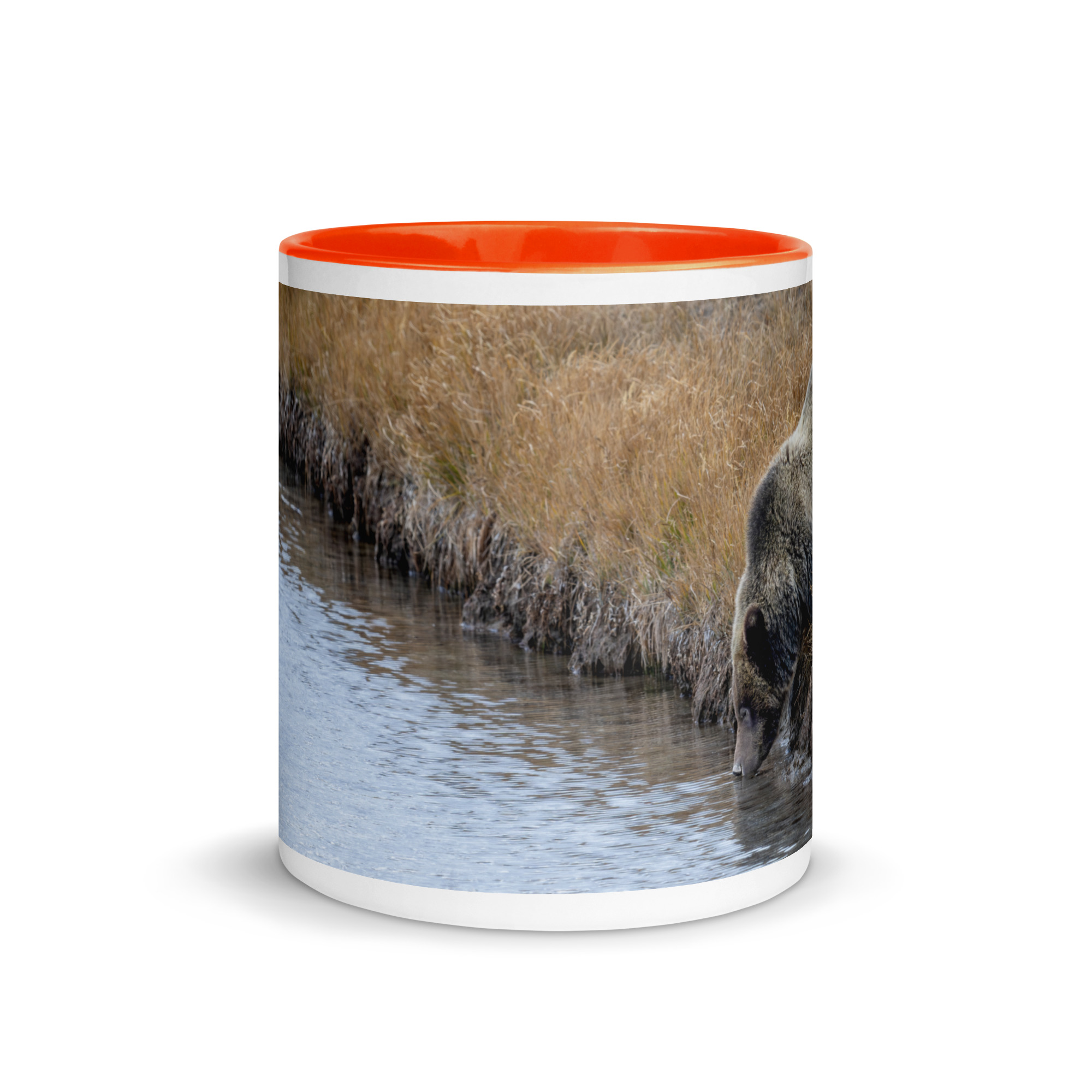 Grizzly bear quenching thirst! Mug with Color Inside - Image 14
