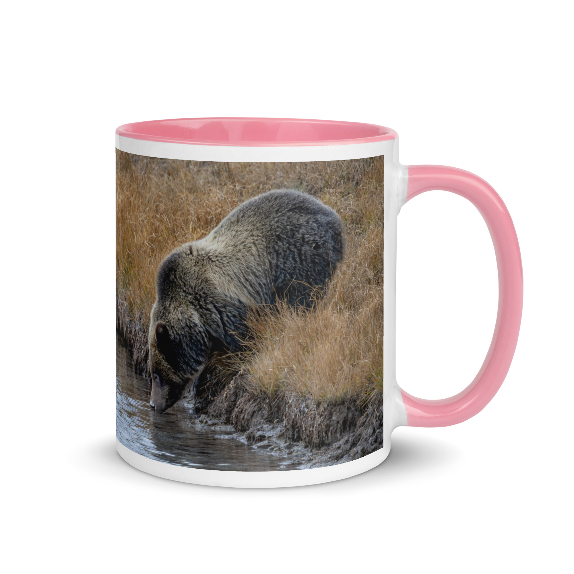 Grizzly bear quenching thirst! Mug with Color Inside - Image 19