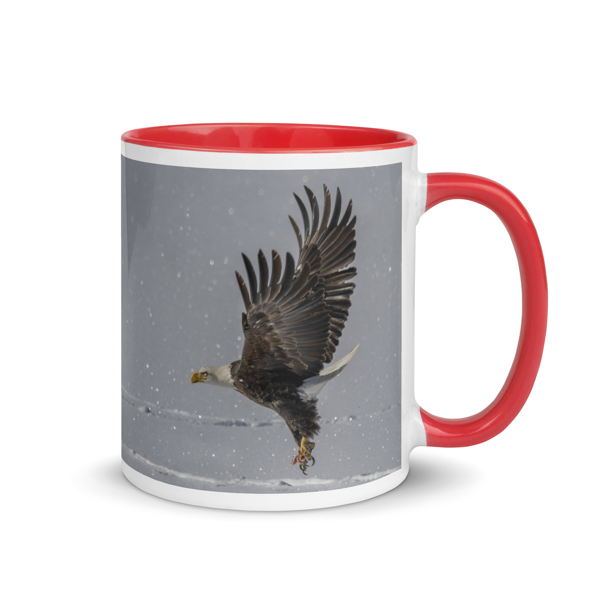 Bald eagle hunting in snow! Mug with Color Inside