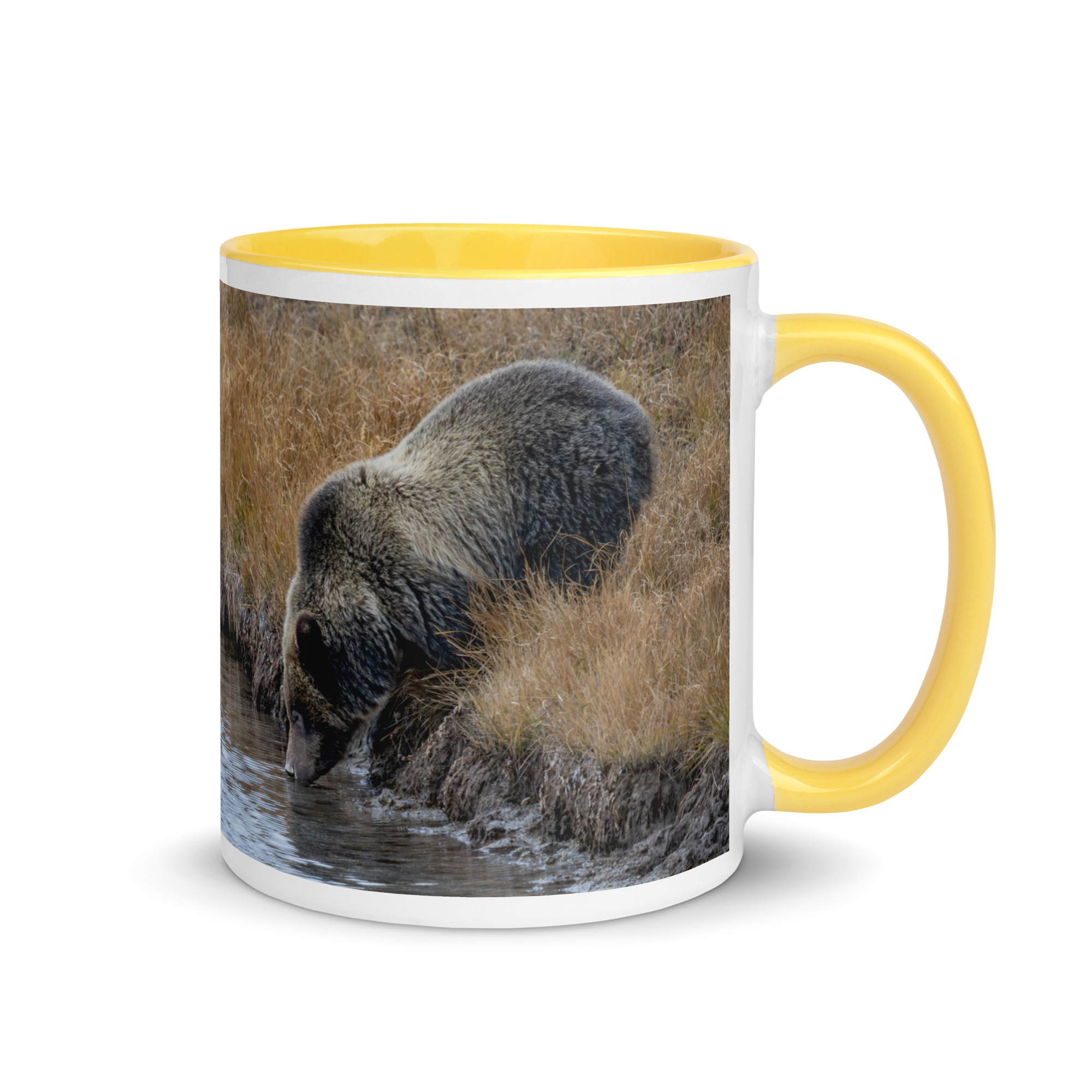 Grizzly bear quenching thirst! Mug with Color Inside - Image 28