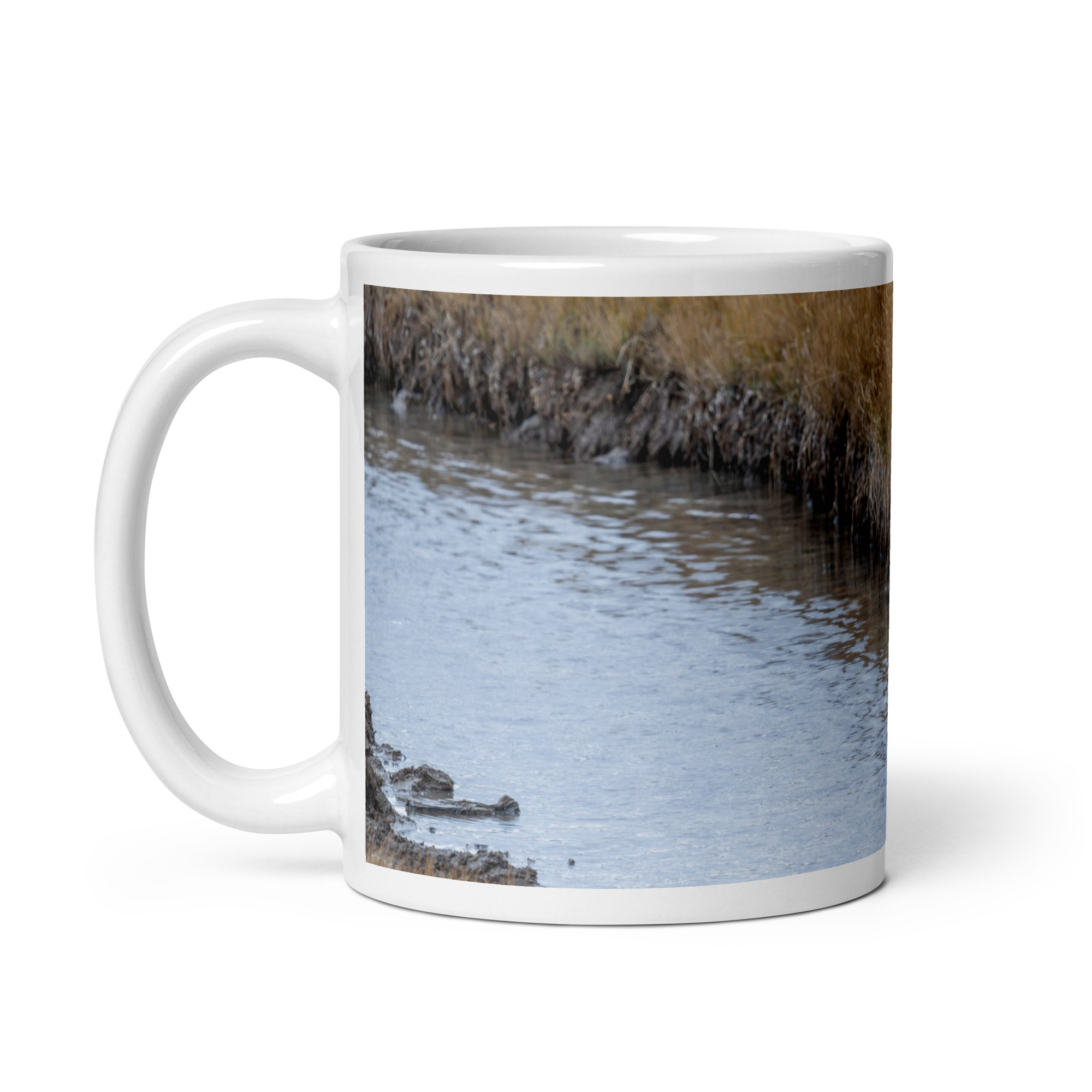 Grizzly bear quenching thirst! White glossy mug - Image 2