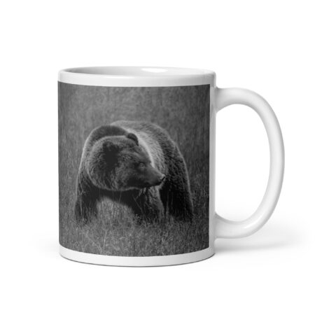Grizzley bear on Alert! White glossy mug