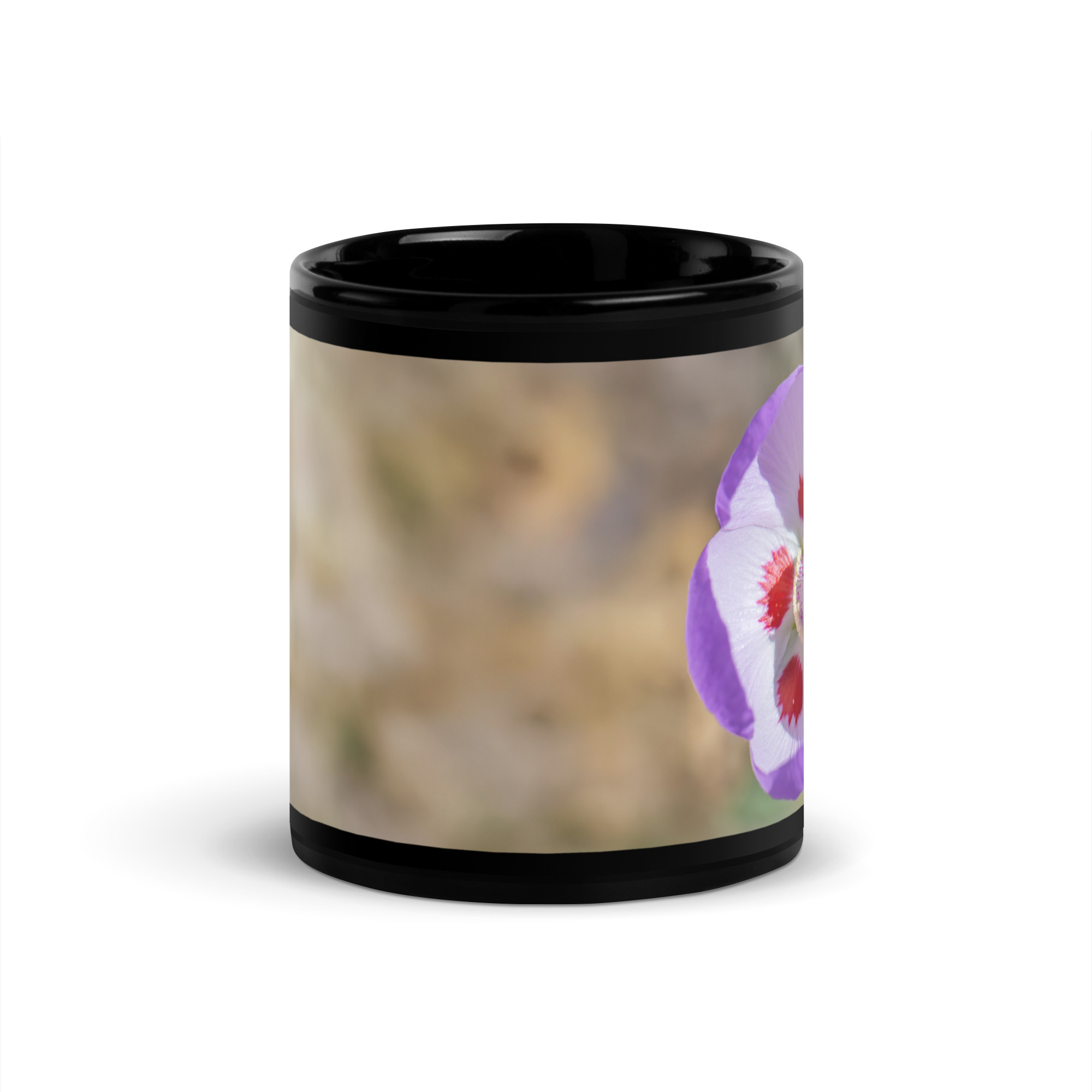 Desert five-spot in bloom! Black Glossy Mug - Image 3